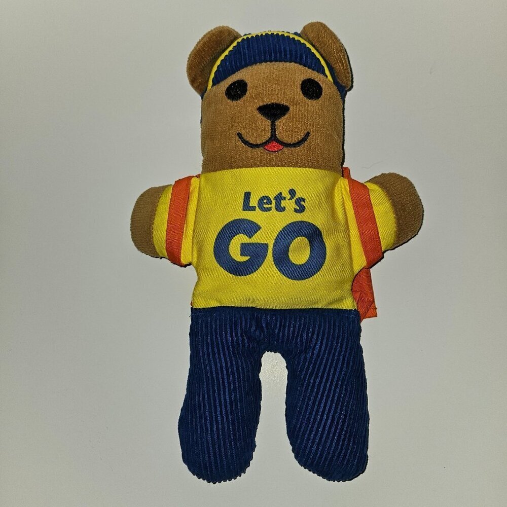 VTG Johnson & Johnson Brown Bear Plush Toy Let's Go Yellow Shirt Orange Backpack